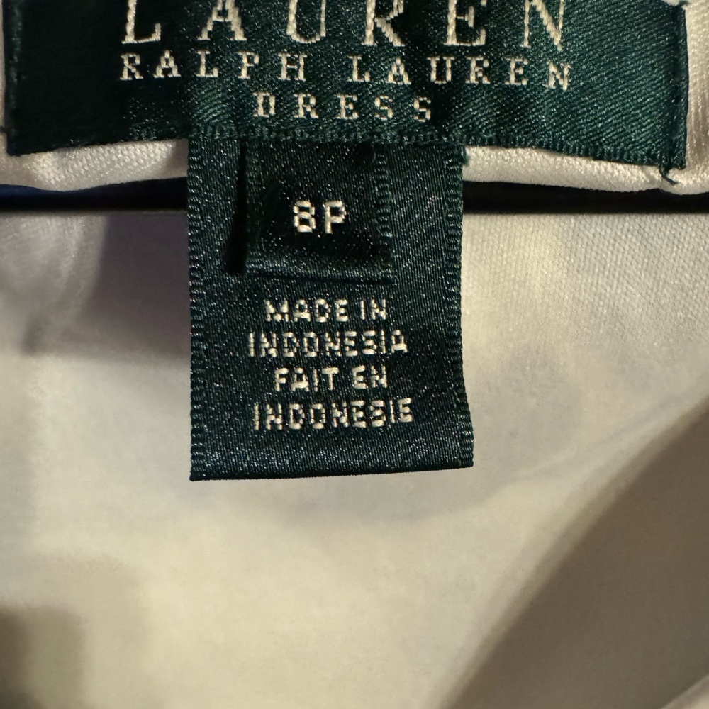 Lauren Ralph Lauren Blue and White Ruched Midi Dress, NWT, Size 8P - Picture 2 of 10